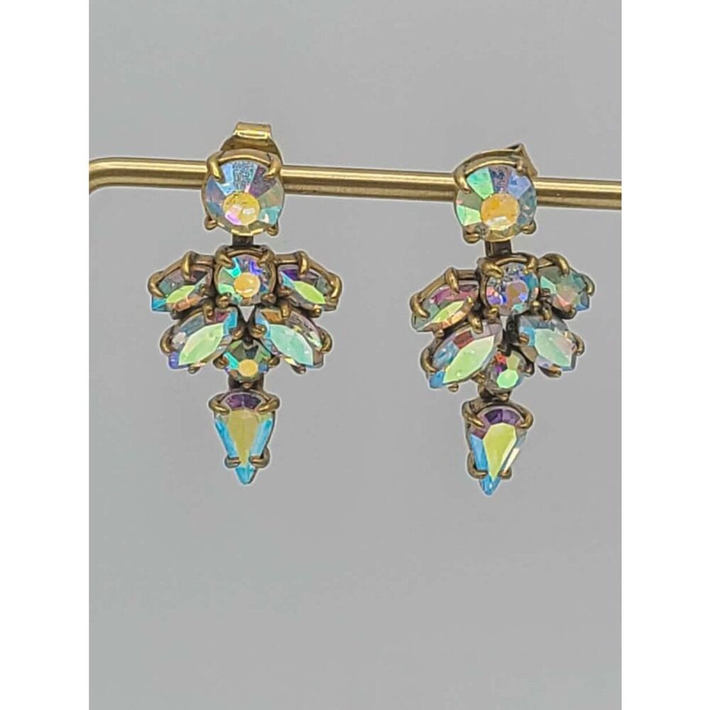J Crew AB Crystal Gold Tone Cluster Drop Earrings